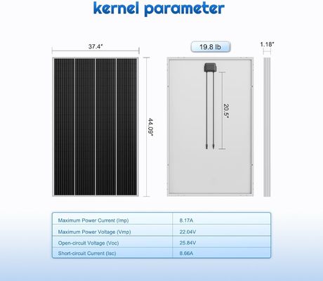 Monocrystalline PV Rigid Solar Panel Cell 12V 180W Compact