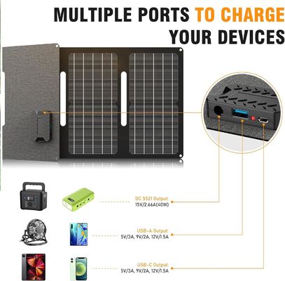 40W Portable Solar Panel 15V DC Outlet for Outdoor Camping Hiking