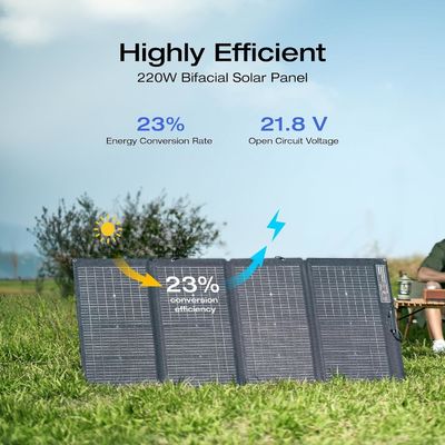 220 Watt Portable Solar Panel Foldable Bifacial Monocrystalline For Outdoor