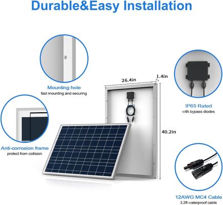 Polycrystalline Balcony Solar Panels Off Grid 100 Watt 12 Volt