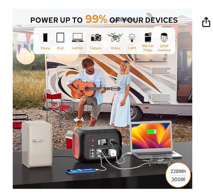 228Wh Solar Lithium Battery 300W Portable Power Station With Led Light