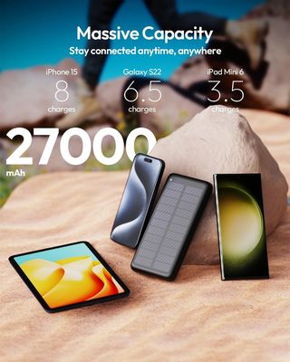 USB C Portable Solar Charger 27000mAh For Cell Phone Tablet ODM