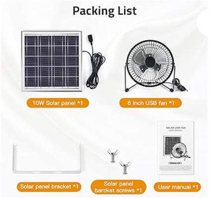 FTB10 Solar Panel Exhaust Fan 6 inch Solar Powered Fan High Air-Flow 2000RPM 36dB