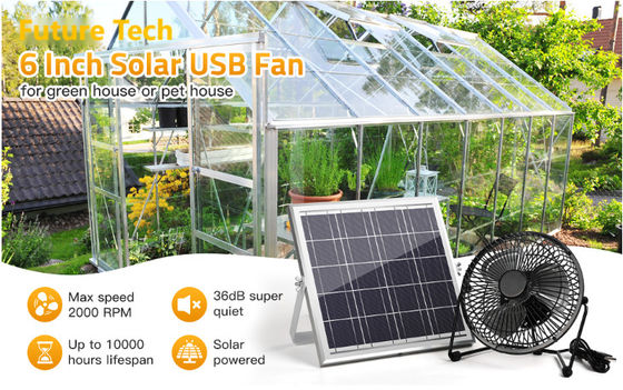 FTB10 Solar Panel Exhaust Fan 6 inch Solar Powered Fan High Air-Flow 2000RPM 36dB
